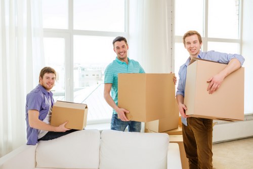 Household packing supplies arranged for a move in Gantshill